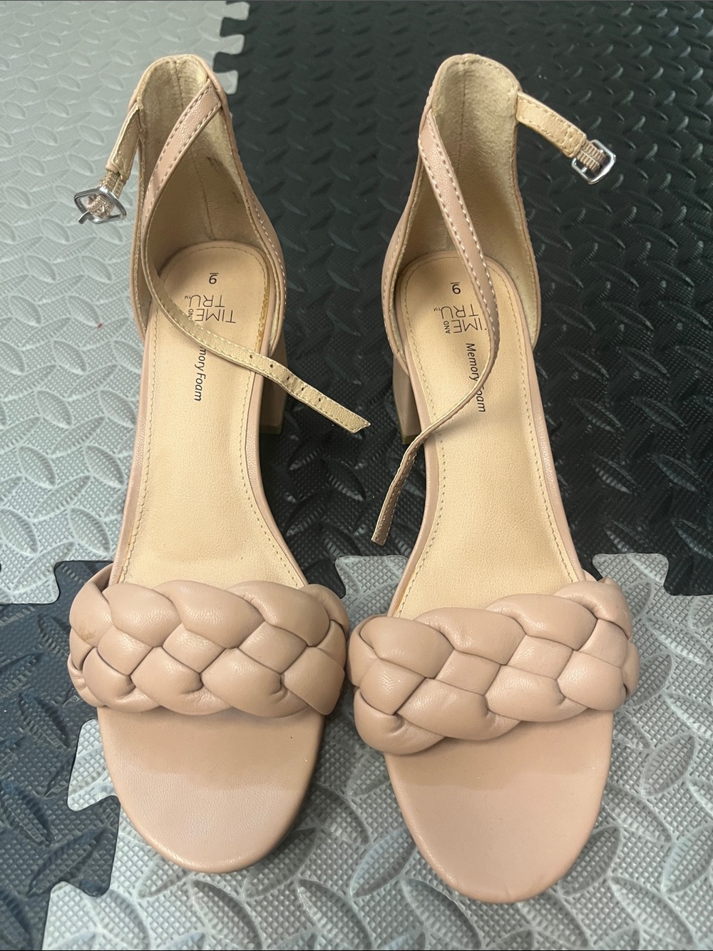 Time and Tru Women's Braided Strap Ankle-Heel Sandals in Nude
